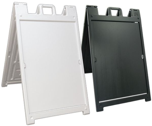 Black and white Signicade A-frame sidewalk signs